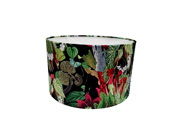 Tropical print lampshade in black, pink and green