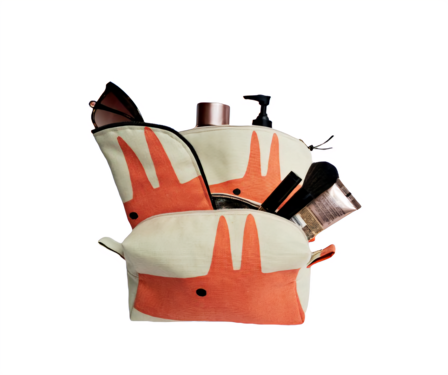 Mr Fox print large cosmetic bag in orange and beige