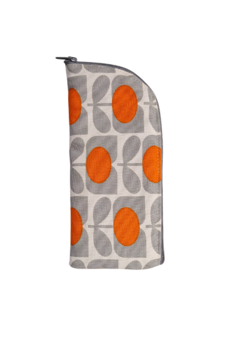 Retro flower print glasses/sunglasses case in orange and grey