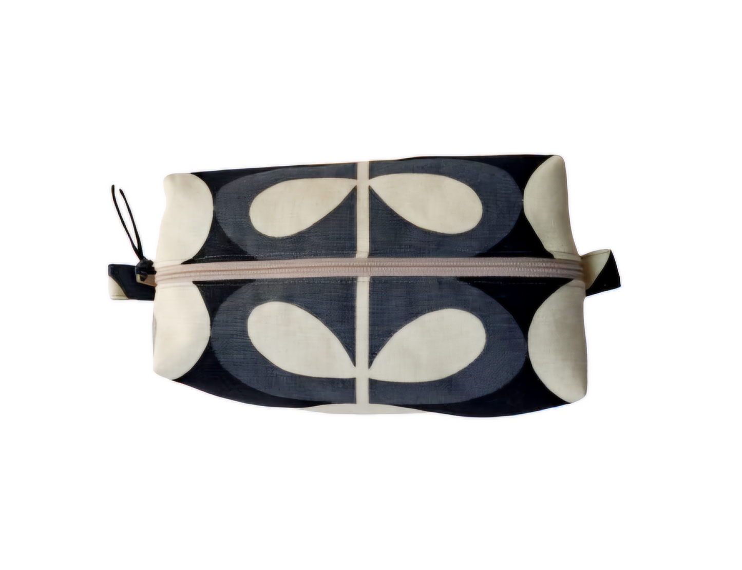 Oval flower print cosmetic bag in grey and charcoal