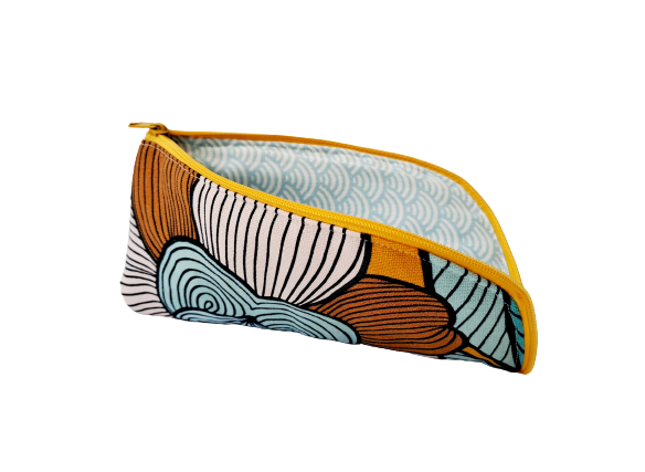 Peony print glasses/sunglasses case in aqua and mustard