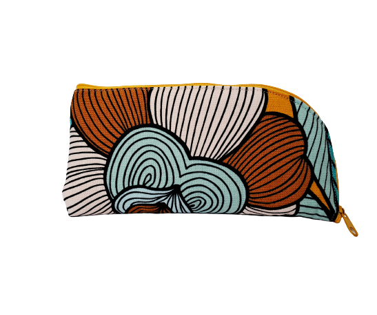 Peony print glasses/sunglasses case in aqua and mustard