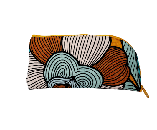 Peony print glasses/sunglasses case in aqua and mustard