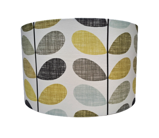 Multi stem print lampshade in yellow, blue and grey