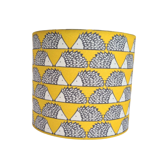 Hedgehog print lampshade in mustard and grey