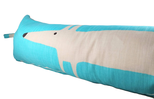 Mr Fox print draught excluder in bright blue and grey