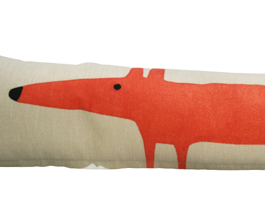 Mr Fox print draught excluder in orange and beige