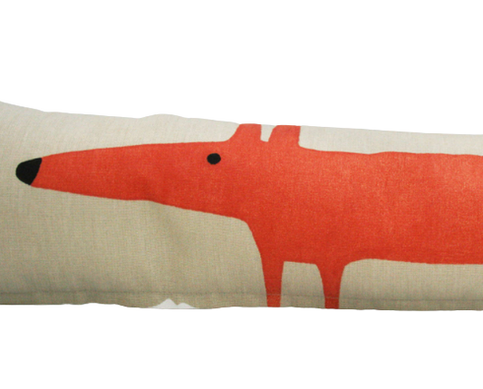 Mr Fox print draught excluder in orange and beige