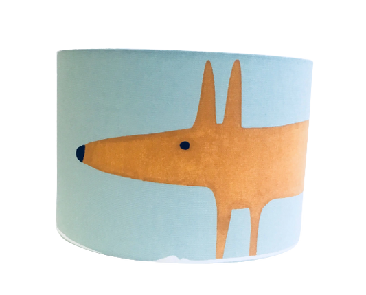 Mr Fox print lampshade in blue and orange