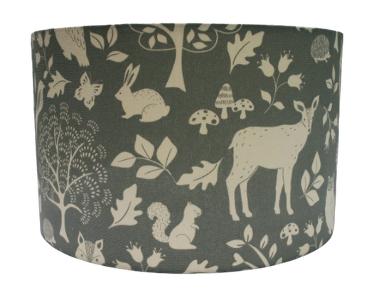 Woodland print lampshade in grey