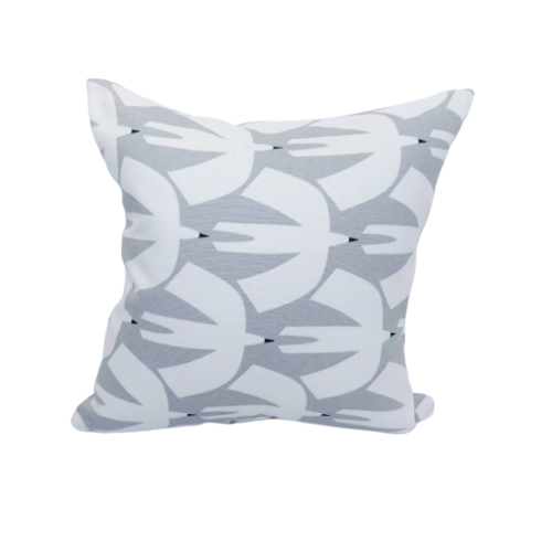 Swallow print cushion in grey