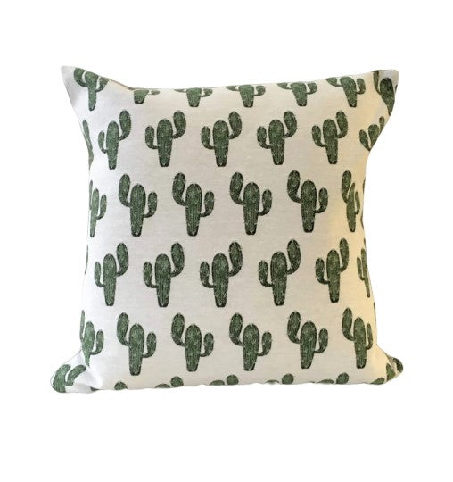 Cactus print cushion in green and beige