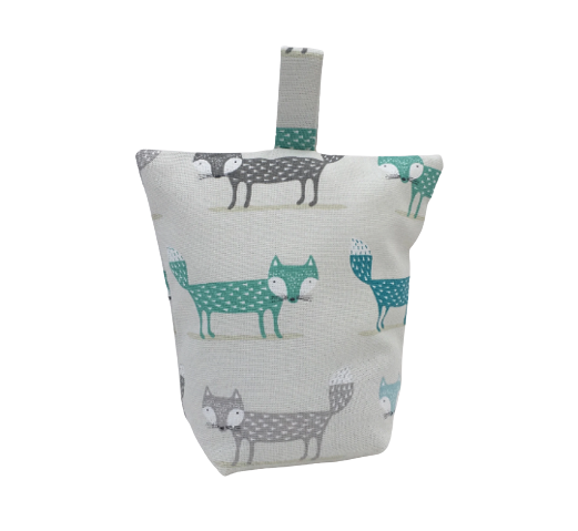 Fox print door stop in green, grey and mustard