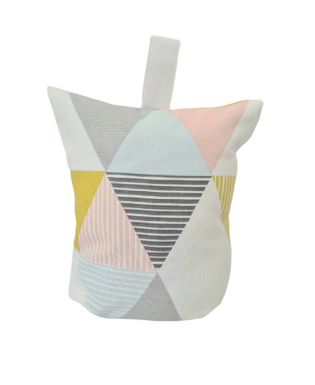 Geometric print door stop in grey, pink and mustard