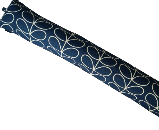 Linear stem print draught excluder in dark blue