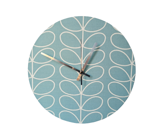 Linear stem print fabric clock in duck egg