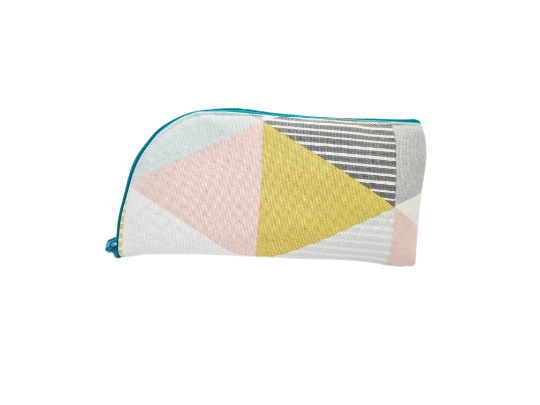 Geometric print glasses/sunglasses case in mustard, blue and pink