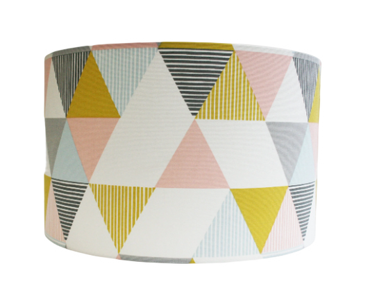 Geometric print lampshade in grey, pink and mustard