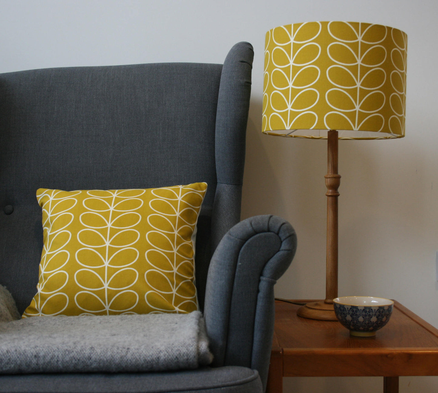 Linear stem print lampshade in dandelion/mustard