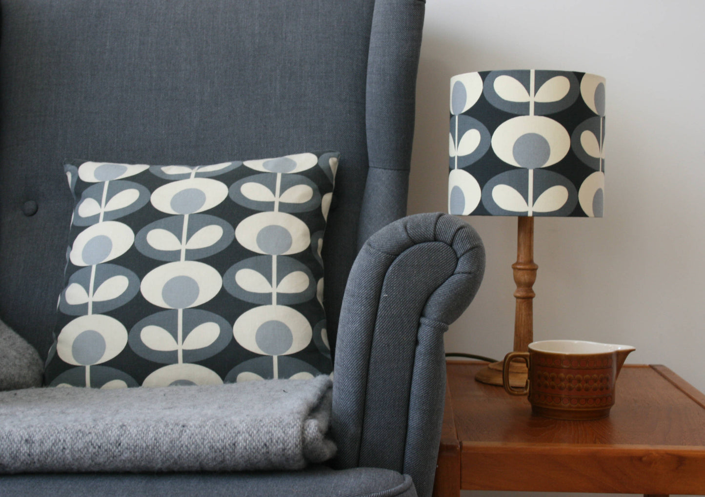 Oval flower lampshade in soft grey and charcoal