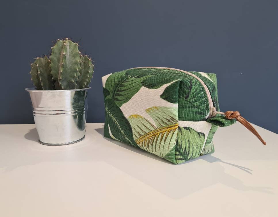 Palm leaf print cosmetic bag