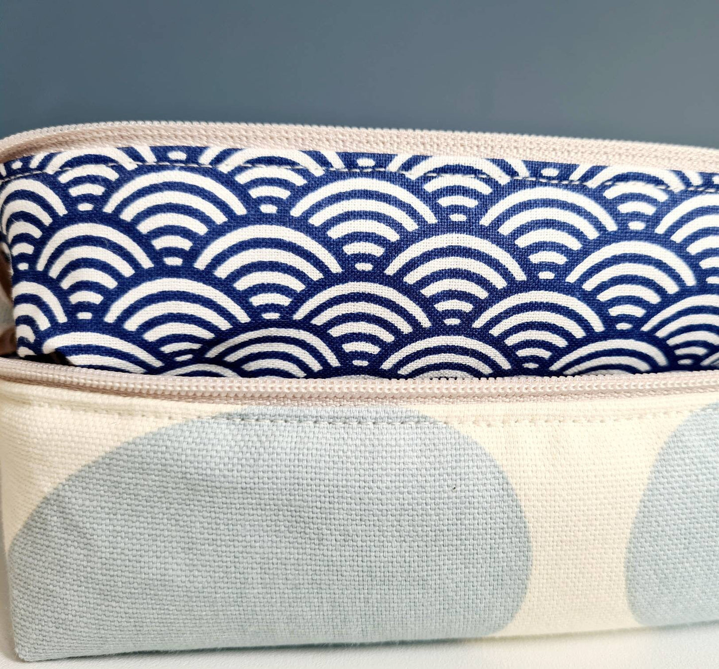 Stem print cosmetic bag in blue and black