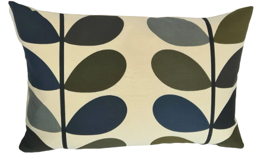 Multicoloured stem print cushion in green, blue and grey