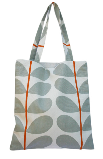 Large stem print fabric tote bag in grey and orange