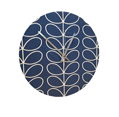 Linear stem print fabric clock in dark blue