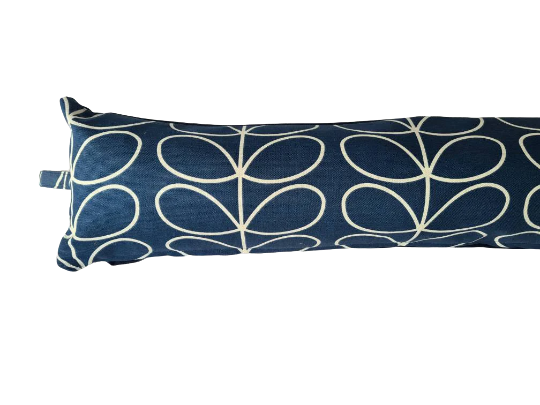 Linear stem print draught excluder in dark blue