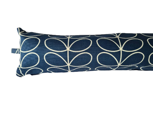 Linear stem print draught excluder in dark blue