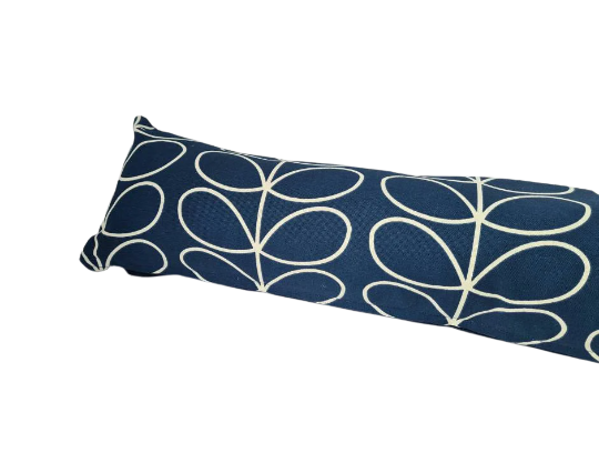 Linear stem print draught excluder in dark blue