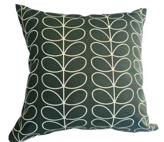 Linear stem print cushion in dark green