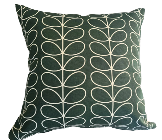 Linear stem print cushion in dark green