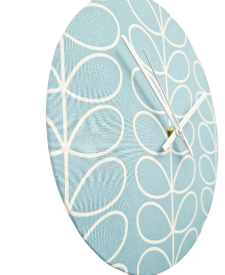 Linear stem print fabric clock in duck egg