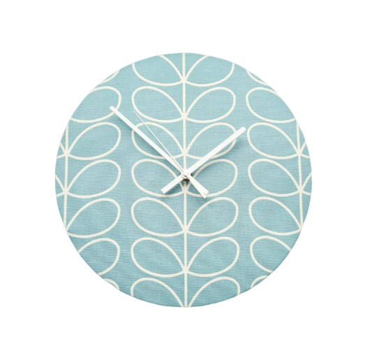 Linear stem print fabric clock in duck egg