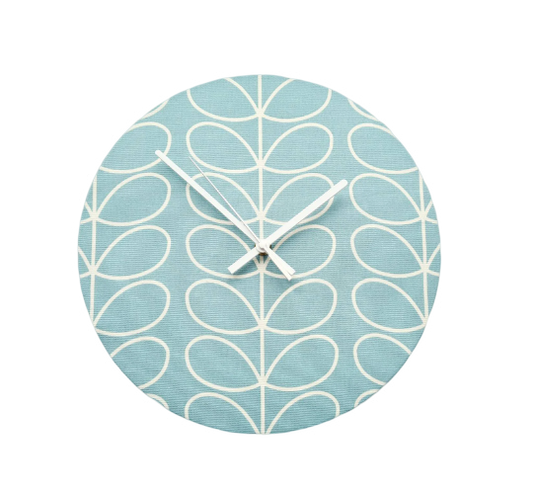 Linear stem print fabric clock in duck egg