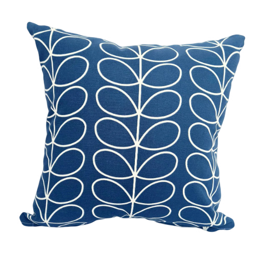 Linear stem print cushion in dark blue