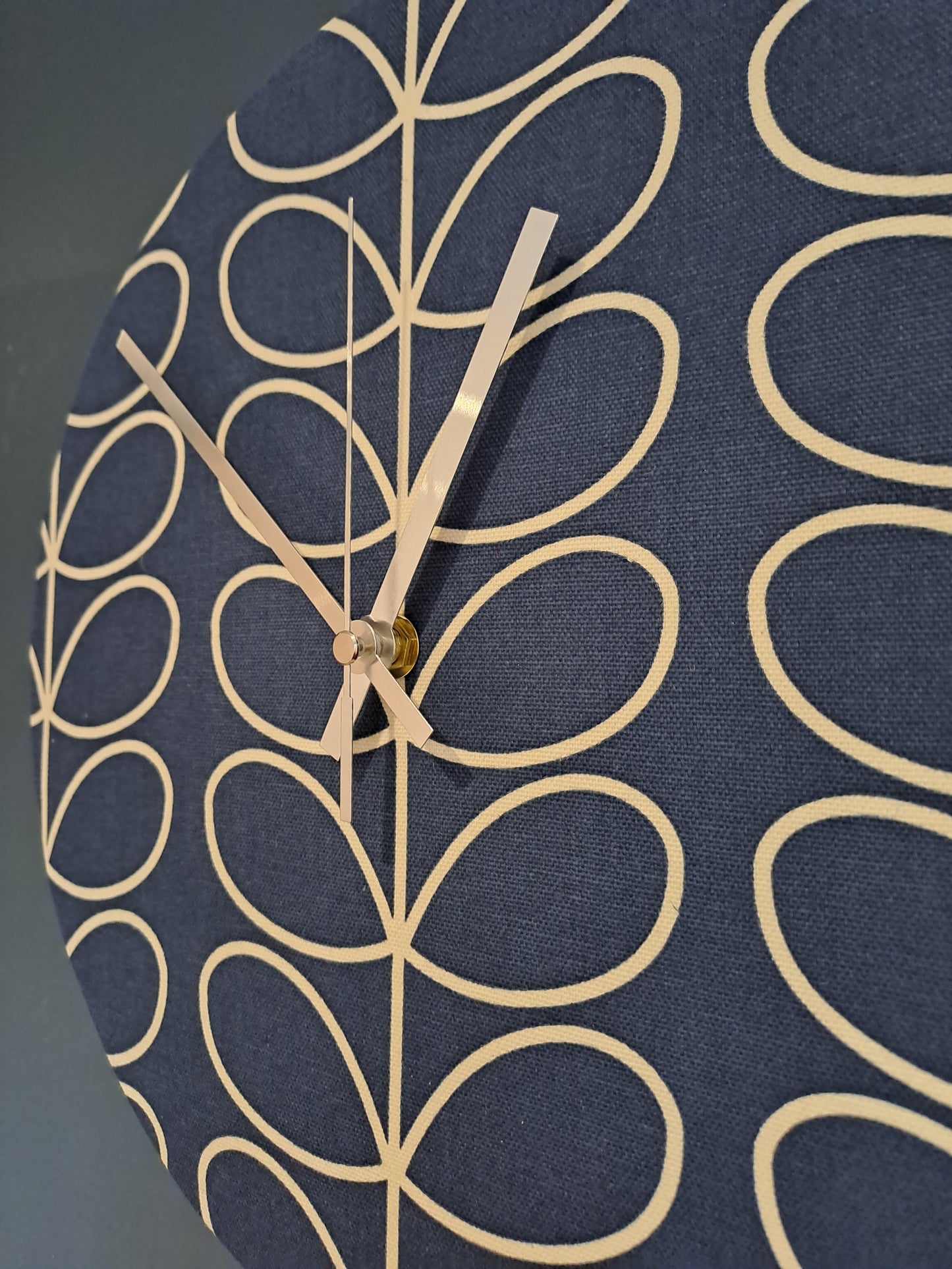 Linear stem print fabric clock in dark blue