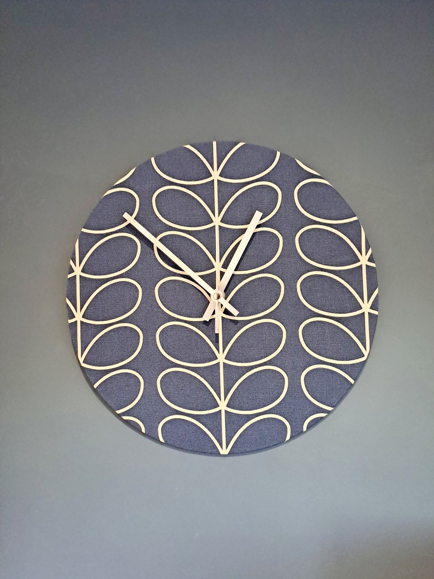 Linear stem print fabric clock in dark blue