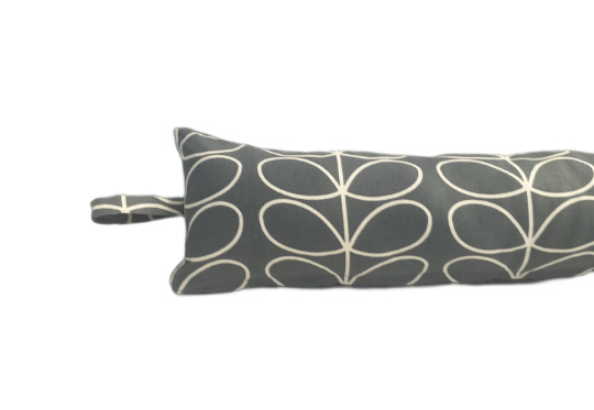 Linear stem print draught excluder in grey