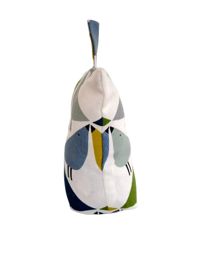 Love bird print door stop in green, blue and grey