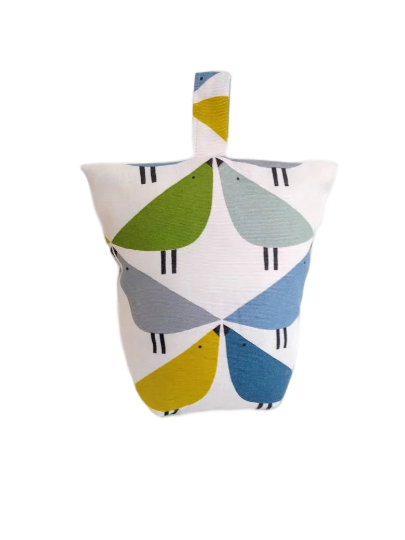 Love bird print door stop in green, blue and grey