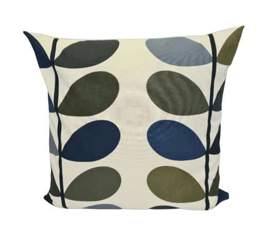 Multicoloured large stem print cushion in green, blue and grey