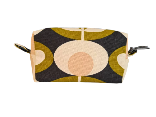 Oval flower print cosmetic bag in green, pink and charcoal