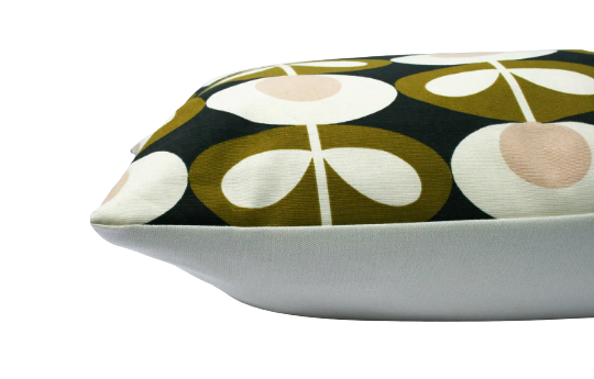 Oval flower print cushion in green, pink and charcoal