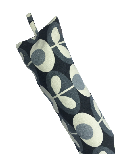 Oval flower print draught excluder in soft grey and charcoal