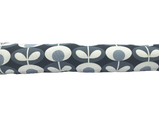 Oval flower print draught excluder in soft grey and charcoal