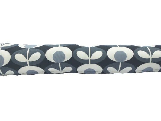 Oval flower print draught excluder in soft grey and charcoal