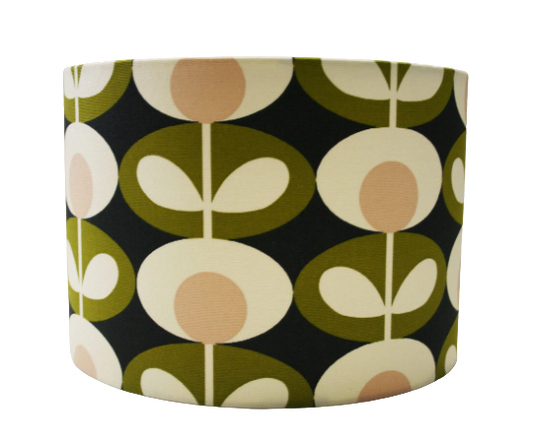 Oval flower print lampshade in green, pink and charcoal